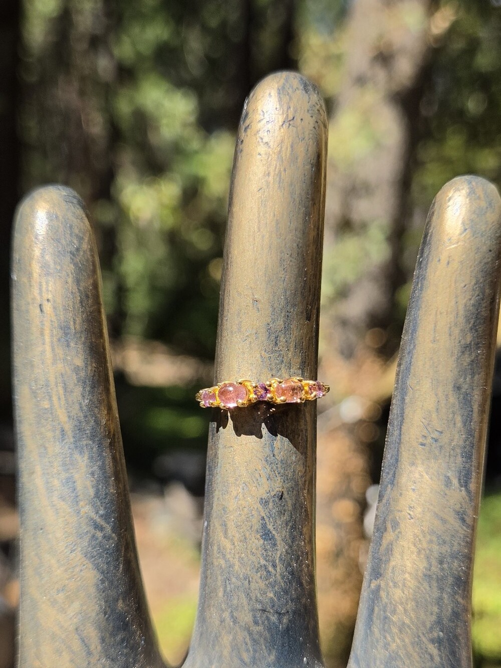 Tourmaline & Amethyst Natural Gemstone Sterling & Gold Ring Sz6 - Picture 3 of 8